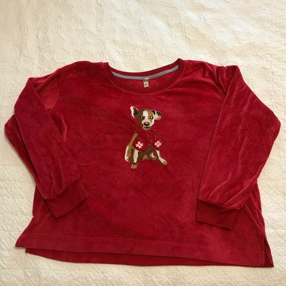 Lightweight soft red sweatshirt / top with cute puppy design by ED (XL) - Picture 2 of 15